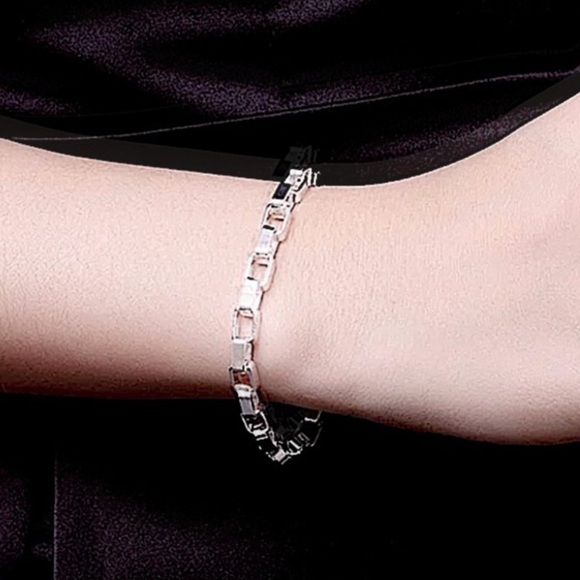 Sterling silver box chain link unisex bracelet - Picture 3 of 3